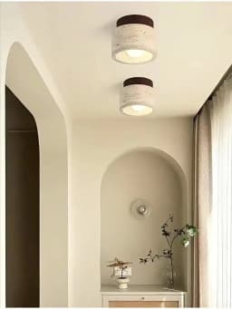 Yellow Travertine LED Ceiling Lamp Japanese Wooden Downlight Round Wood Light for Living Room Corridor Porch Balcony