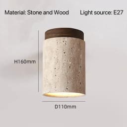 Yellow Travertine LED Ceiling Lamp Japanese Wooden Downlight Round Wood Light for Living Room Corridor Porch Balcony