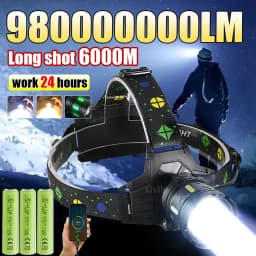 980000000LM High Power LED Headlamp Head Flashlight Long Shot 6000M 18650 Fishing Hunting Work Head Torch Rechargeable Headlight