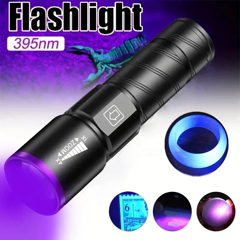 UV Flashlight LED Ultraviolet Torch Zoomable Mini Ultra Violet Lights 395/365nm Inspection Lamp Pet Urine Stain Detector Tools