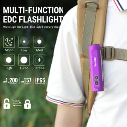 Wurkkos HD01 UV Multifunctional EDC Flashlight 1200 Lumens with 365nm UV Light White Flood Light 90CRI Side RGB Lights Torch