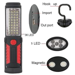 Super Bright USB Rechargeable 36+5LED Work Light Stand Portable Flashlight for Outdoor with Magnet Hook