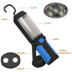 Super Bright USB Rechargeable 36+5LED Work Light Stand Portable Flashlight for Outdoor with Magnet Hook