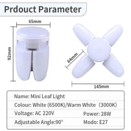 E27 Foldable Fan Shape LED Bulb Lamp 220V/85V-265V LEDs Light Bulbs For Home Ceiling Lamp Warehouse Garage White Light 6500K