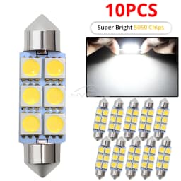 10PCS 5050 6Led DC 12v White Led 31mm 36mm 39mm 41mm C5w C10w Interior Festoon Dome Luggage Lamp Reading Bulb Door Read Lighting