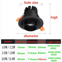 2026 New Style Zoom Beam Angle Adjustable 15-60 Degree Recessed Dimmable LED Downlight 10W12W15W18W20W24W COB Ceiling Spot Light