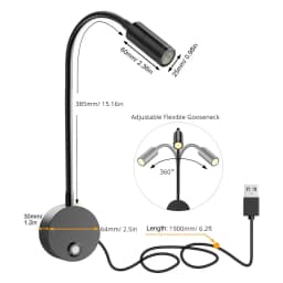 Dimmable 3CCT 5V USB Hotel Bedside Reading Wall Lamp Sconces 3W Working Study LED Book Night Light Fixtures Gooseneck Adjustable