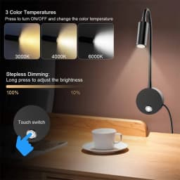 Dimmable 3CCT 5V USB Hotel Bedside Reading Wall Lamp Sconces 3W Working Study LED Book Night Light Fixtures Gooseneck Adjustable