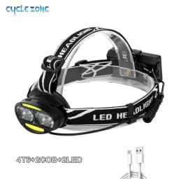 Cyclezone Induction Head Light LED T6 Headlamp COB 7 Modes Lantern For Outdoor Night Fishing Camping USB Charging Head Torch