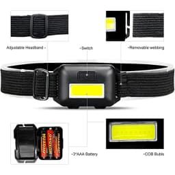 LED Headlamp Flashlight Cob Head Light Bright Head Lamp Waterproof Head with 3 Modes Batteries for Adults Kids Outdoor Camping