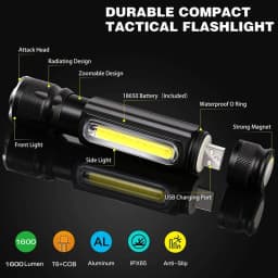 USB T6 Strong Light LED Rechargeable Flashlight Magnetic Torch Lanter Zoomable Flashlight COB Zoom Highlight Outdoor Lighting