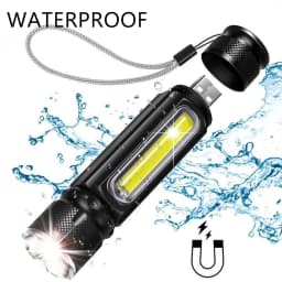 USB T6 Strong Light LED Rechargeable Flashlight Magnetic Torch Lanter Zoomable Flashlight COB Zoom Highlight Outdoor Lighting