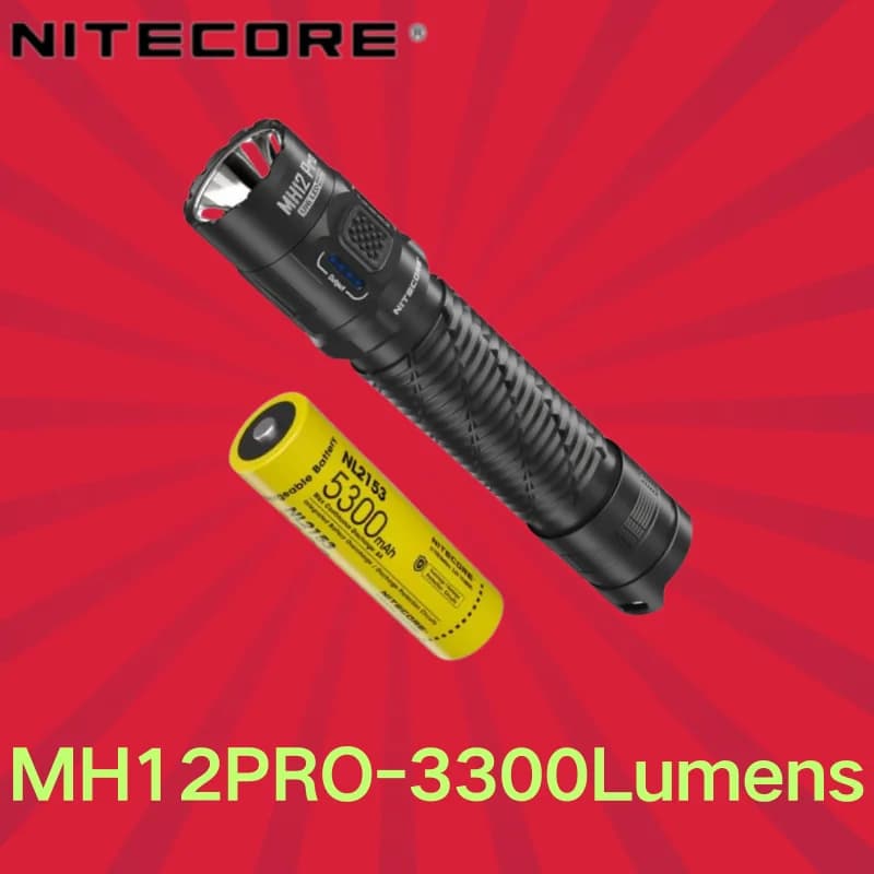 NITECORE MH12 Pro USB-C Rechargeable Compact Flashlight 3300 Lumens Lantern Emergency Tactical Torch Hand Light with NL2153HP