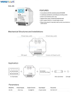 Skydance DALI 4 Push Button Dimmer DA-4S Standard DALI Master Dimmer Control 4 DALI Addresse Push Swich Dimming DALI Bus Powered