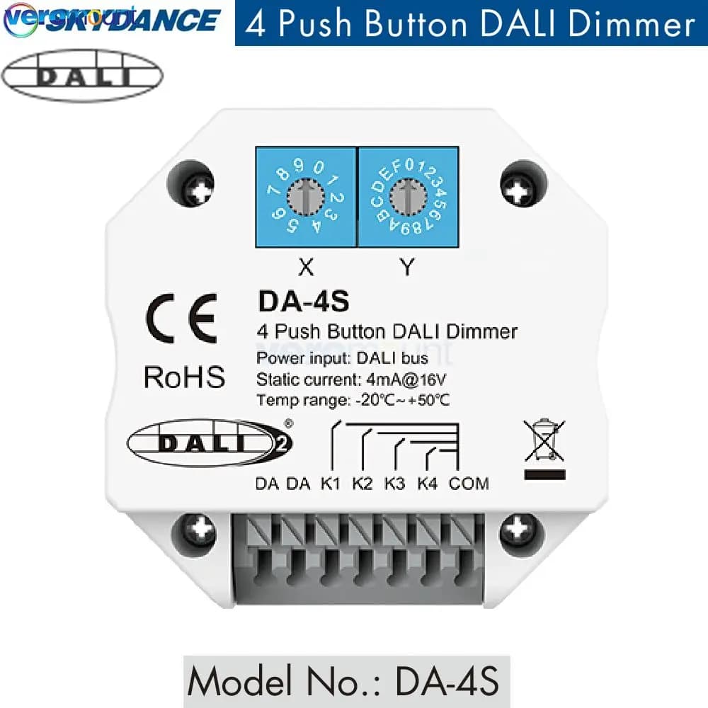 Skydance DALI 4 Push Button Dimmer DA-4S Standard DALI Master Dimmer Control 4 DALI Addresse Push Swich Dimming DALI Bus Powered