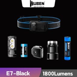 Wuben E7 1800Lumens Ultra-Compact and Lightweight Headlamp&Flashlight Recheargeable Troch Light(Black Cold White:5000K)