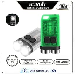BORUiT V3 LED Keychain Portable 900LM EDC UV Flashlight Work Light Type-C Rechargeable Mini Torch with Magnet UV Pocket Lantern