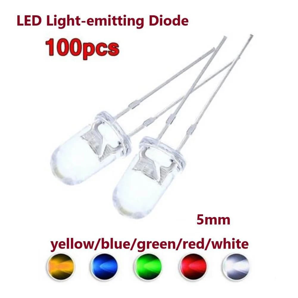 100PCS Super Bright LED Lights 5mm Red/Blue/Green/White/Yellow LED Transparent Bulb NA Socket Dome Lighting Bulbs