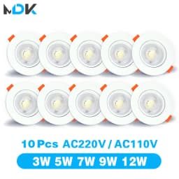 10pcs LED Downlight 5W 7W 9W 12W 3W Angle Adjustable Ceiling Lamp Spotlights Rotating AC220V 110V Indoor Lighting White Color