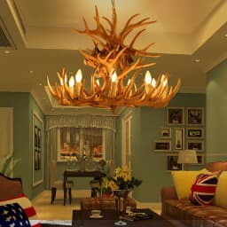Vintage Deer Chandelier Lighting Retro Antler Chandelier for Living Room Church Lustres Luminaria Resin Deer Horn Hanging Lamp