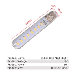 ZHMZH DC5V 8LEDs USB LED Night Light Red Yellow White Blue Green Purple 4W Eye Protection Small USB Desk Lamp For Bedroom