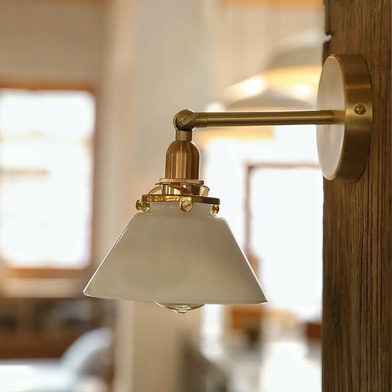 Retro Nordic Simple Bathroom Painting Glass Mirror Headlight Japanese Bed Yellow Bronze Wall Lamp