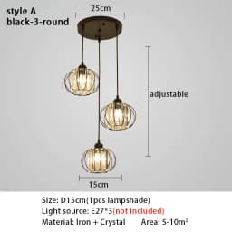Crystal LED Pendant Lights For Dining Room Living Room Nordic Black Iron Shade 1/3 Lights Kitchen Decor Hanging Ceiling Lamp