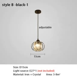 Crystal LED Pendant Lights For Dining Room Living Room Nordic Black Iron Shade 1/3 Lights Kitchen Decor Hanging Ceiling Lamp