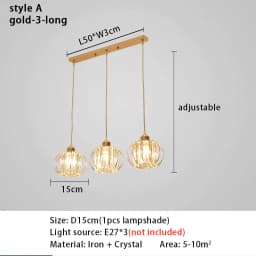 Crystal LED Pendant Lights For Dining Room Living Room Nordic Black Iron Shade 1/3 Lights Kitchen Decor Hanging Ceiling Lamp