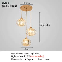 Crystal LED Pendant Lights For Dining Room Living Room Nordic Black Iron Shade 1/3 Lights Kitchen Decor Hanging Ceiling Lamp