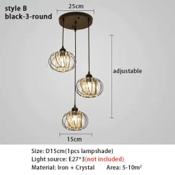 Crystal LED Pendant Lights For Dining Room Living Room Nordic Black Iron Shade 1/3 Lights Kitchen Decor Hanging Ceiling Lamp