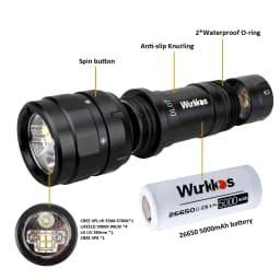 Wurkkos DL07 Diving Flashlight 5000K Multi-Color LED Rotary Switch Waterproof 26650 Battery + Single-Slot Charger