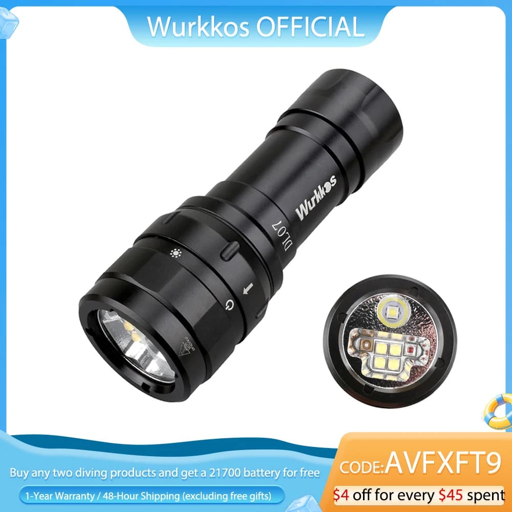 Wurkkos DL07 Diving Flashlight 5000K Multi-Color LED Rotary Switch Waterproof 26650 Battery + Single-Slot Charger