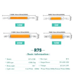 Super Bright LED R7s COB Glass Tube 5W 10W 20W 78mm 118mm J78 J118 Corn Light Bulb AC 220V 110V Home Replace Halogen Lamp