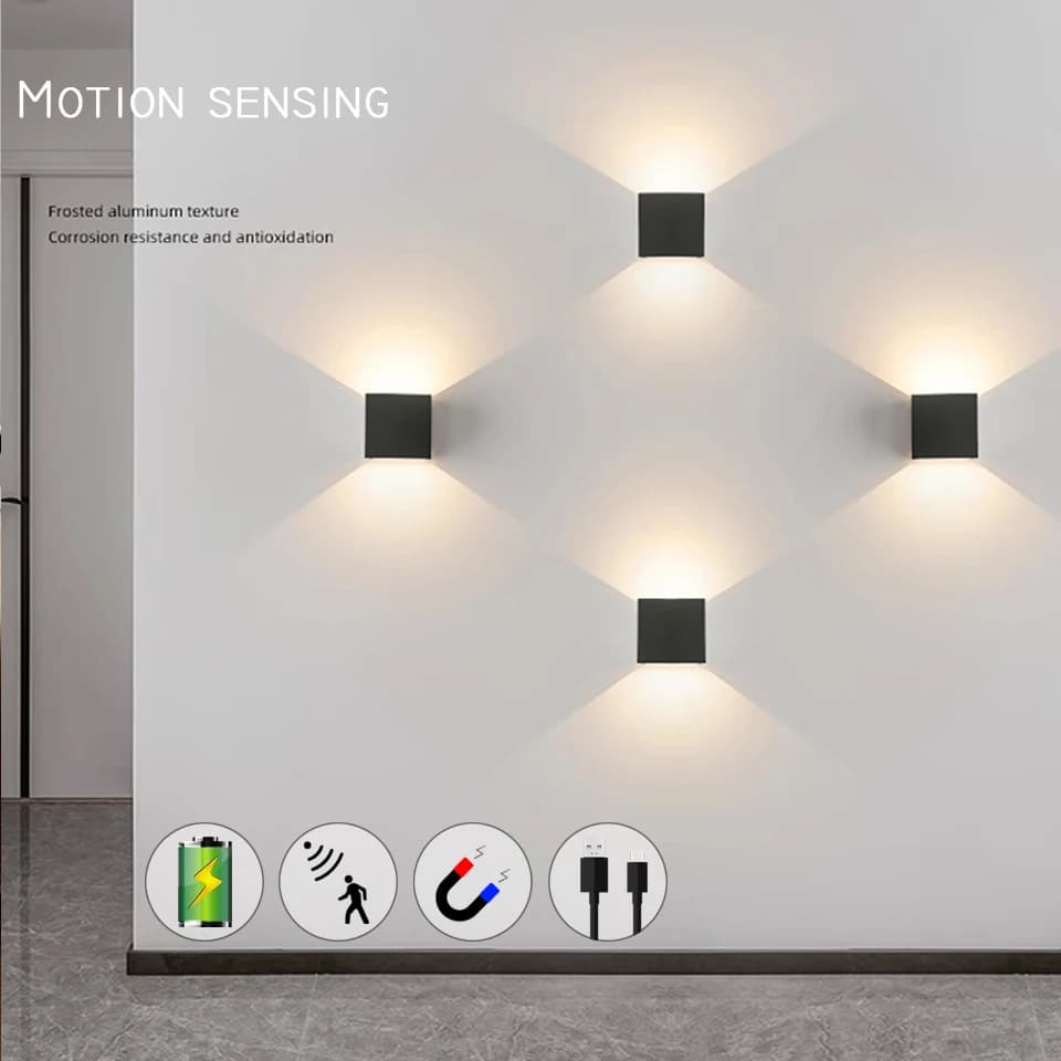 Litu LED Intelligent Motion Sensor Wall Lamp 6W With Battery Charging With USB Wall Light For Bedroom Night Lighting Corridor De