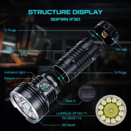 Sofirn IF30 12000lm SFT40 LED Flashlight Powerful 32650 Battery Lanterna USB C Rechargeable Torch Outdoor Light IPX8 Waterproof
