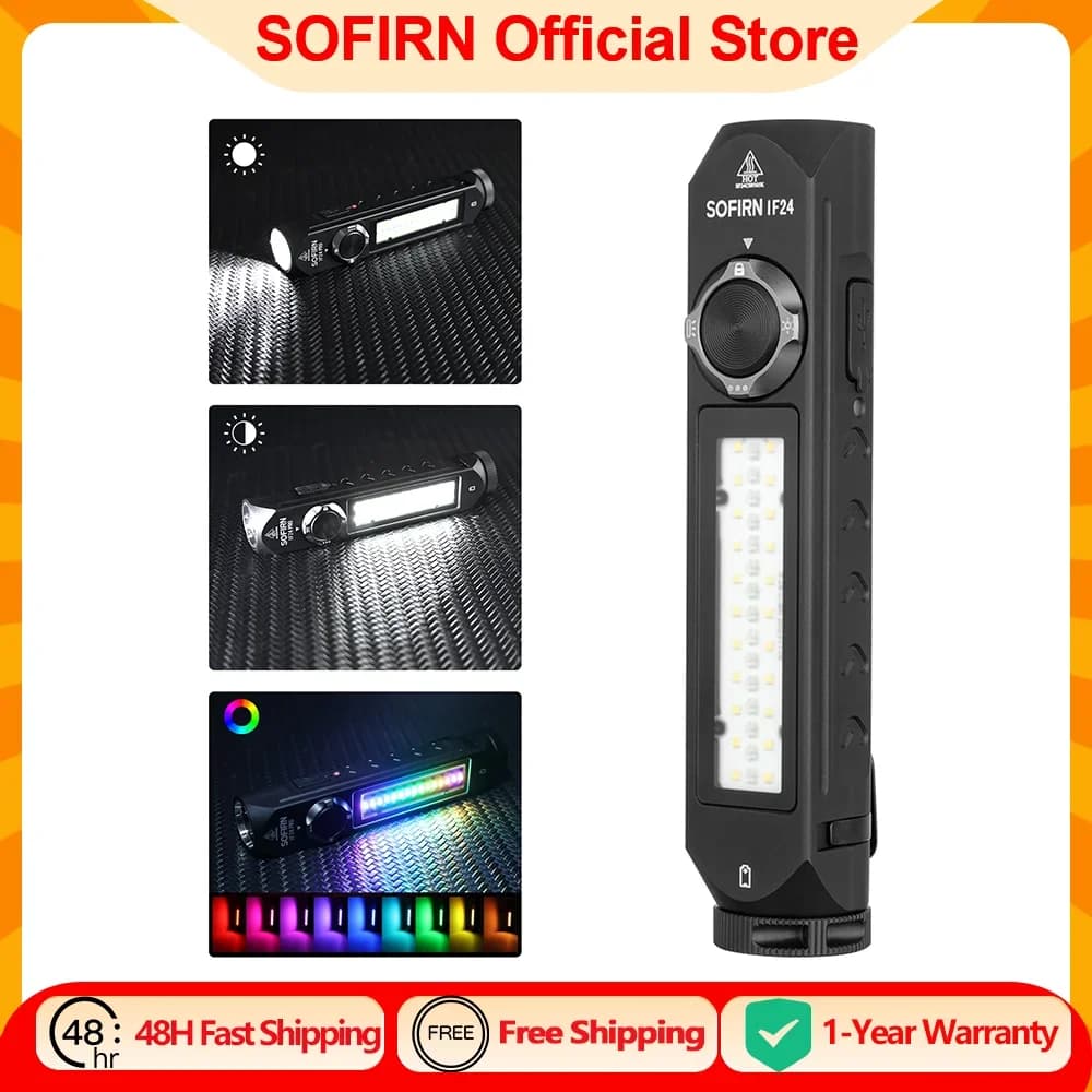Sofirn IF24 RGB Light SST40 2000lm Powerful LED Flashlight 5V 2A 18650 USB C Rechargeable Torch IP66 Waterproof with Magnetic