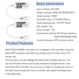 RGB RGBW WiFi Controller DC 12V 24V Wireless Smart Phone APP Dimming Control LED Colorful Strip Lights Timing Voice Music Dimmer