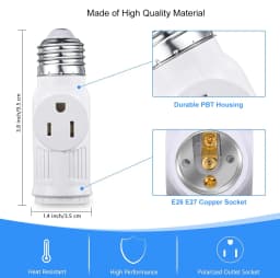 E26 E27 LED Bulb Base to US 2/3Prong Splitter Convert Polary Light Socket Switch AC Plug Garage Porch CCTV Camera Outlet Adapter
