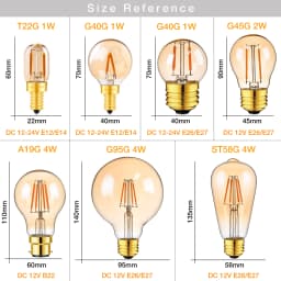 GANRILAND Vintage Low Voltages DC 12V Led Bulbs Amber Glass Soft Warm 2200K E14 E27 B22 Base Marine RV Solar Camping Light Bulb