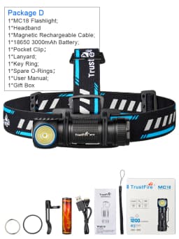 Trustfire Mc18 Headlamp Led Xp-Lhi 18650 Magnetic 2a Usb Rechargeable Head Lamp 1200lm Flashlight Headlight Magnet Tail Cap