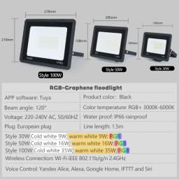 TUYA RGB Floodlight Smart APP Voice Control RGBCW CCT 3000-6500K 30W 50W 100W 220V AC For Garden Party Outdoor Lighting