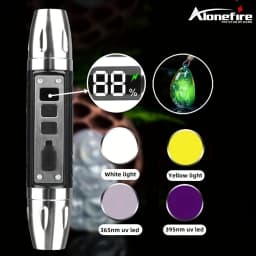 4-in-1 White Yellow UV 365nm/395nm LED LCD Flashlight USB Charging Jewelry Jade Stone Pet Stains Marker Ore Money Scorpion Light