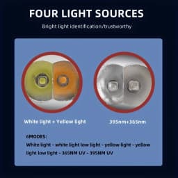 4-in-1 White Yellow UV 365nm/395nm LED LCD Flashlight USB Charging Jewelry Jade Stone Pet Stains Marker Ore Money Scorpion Light