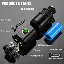 High Power 3 LED Mini LED Flashlight 2000LM SST20 Portable EDC Torch TYPE-C Rechargeable IP68 Camping Lantern with Tail Magnet