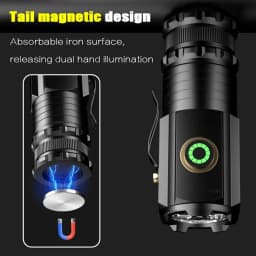 High Power 3 LED Mini LED Flashlight 2000LM SST20 Portable EDC Torch TYPE-C Rechargeable IP68 Camping Lantern with Tail Magnet