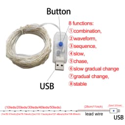 USB Led Copper Wire Fairy Lights 8 modes Waterproof Garland Christmas Wedding Party Garden Holiday Home Decoration String Lights
