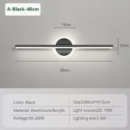 Modern LED Wall Lamp Black Mirror Light Dresser Bathroom Toilet Long Strip Lamps Home Decor 40/60/80CM Led Lighting Lustre