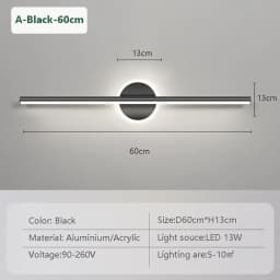 Modern LED Wall Lamp Black Mirror Light Dresser Bathroom Toilet Long Strip Lamps Home Decor 40/60/80CM Led Lighting Lustre