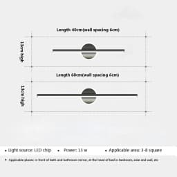 Modern LED Wall Lamp Black Mirror Light Dresser Bathroom Toilet Long Strip Lamps Home Decor 40/60/80CM Led Lighting Lustre